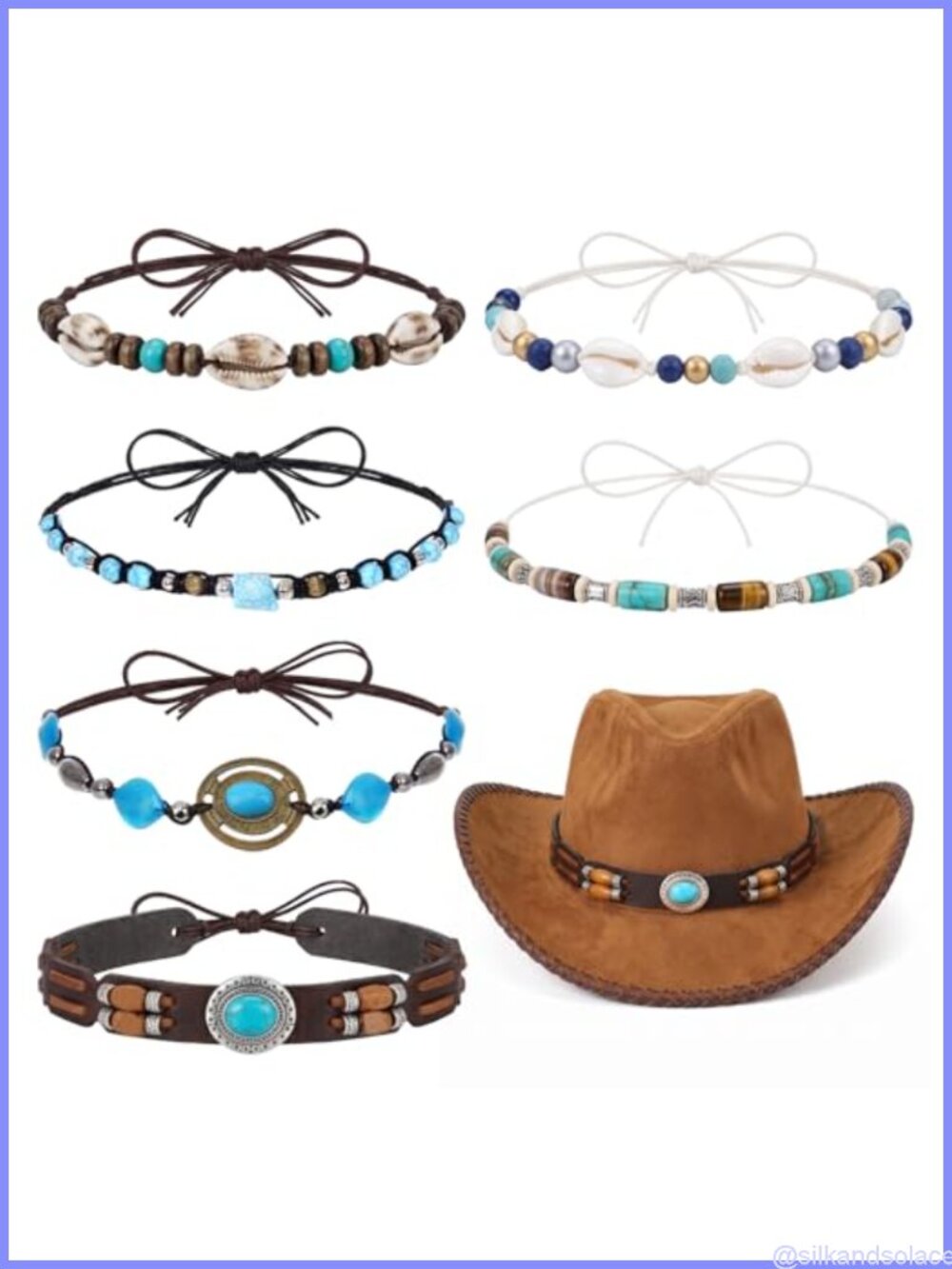 6 Pc Cowboy Hat Bands Adjustable Beaded Western Hat Accessories